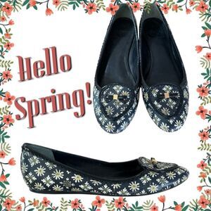 Tory Burch Navy Loafers Flats with Flowers 9.5